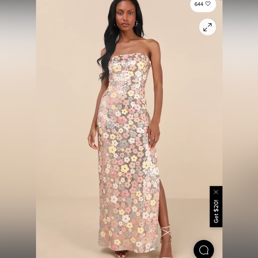 LULUS Pazzi Gold Floral Sequin Strapless Column Maxi Dress